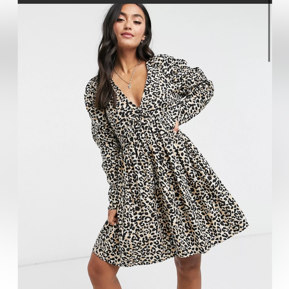 ASOS design long sleeve mini dress cheetah print size 0